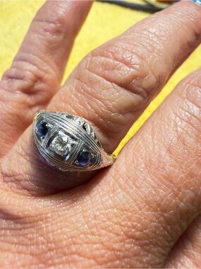 Art Deco Filigree 14k Gold Diamond Sapphire
Ring